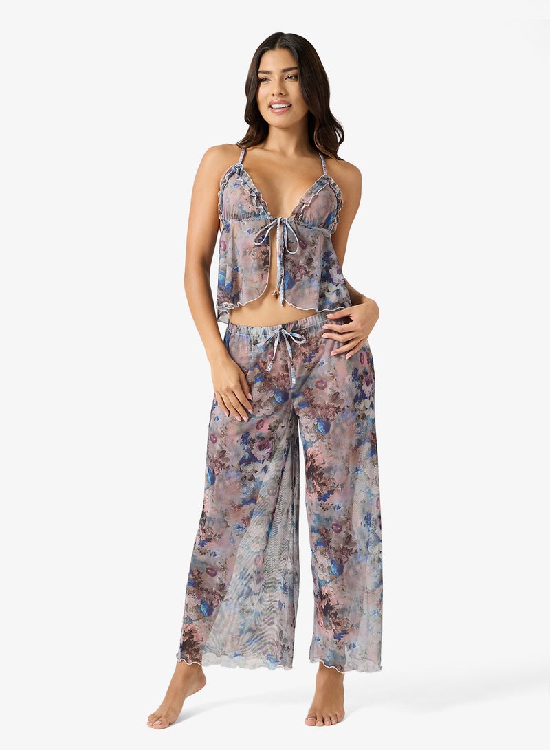 ELLA Sheer Floral Cami & Pant Night Set - Image 1